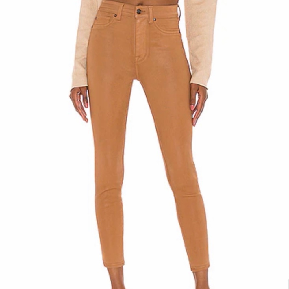 High Waist Ankle Skinny With Faux Pockets - Tan